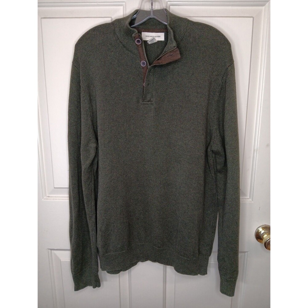 Frederick Anderson Copenhagen 1/4 Zip Sweater XL Olive Green Mock Neck Button